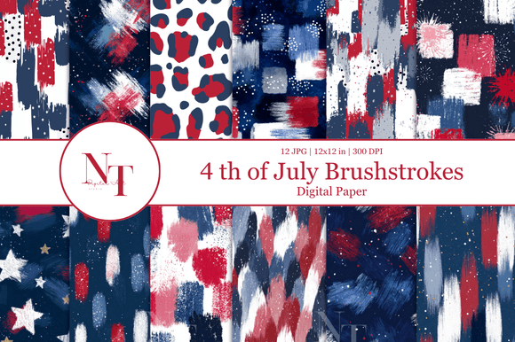 4th of July Brushstrokes Digital Paper: A Modern Patriotic Design Asset