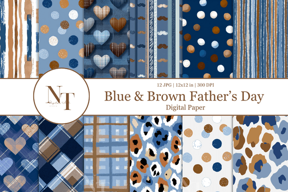 Blue & Brown Father’s Day Digital Paper for Modern Crafts