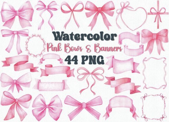 Charming Pink Bows Clipart: 44 PNGs for Sweet Designs