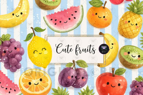 Cute Fruits Clipart Watercolo: Your Go-To Design Asset