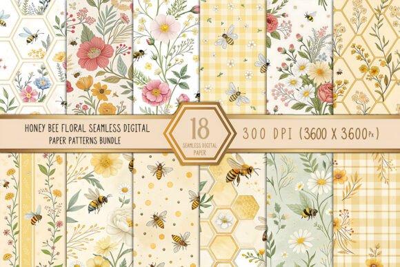 Honey Bee Floral Seamless Digital Paper: A Creative Asset for Every Project
