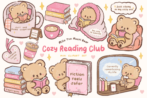 Kawaii Cozy Reading Club Bear Clipart: A Designer’s Cozy Asset