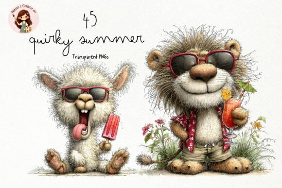 Quirky Summer Animals PNG Set: A Handcrafted Design Asset