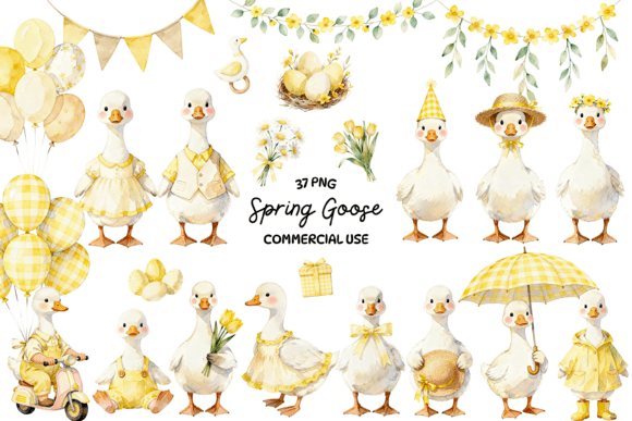Spring Goose Clipart Bundle Watercolor: Fresh, Kawaii Designs