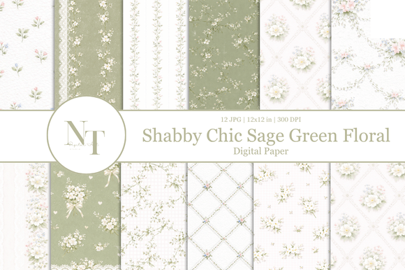 The Gentle Artistry of Sage Green Floral Digital Paper